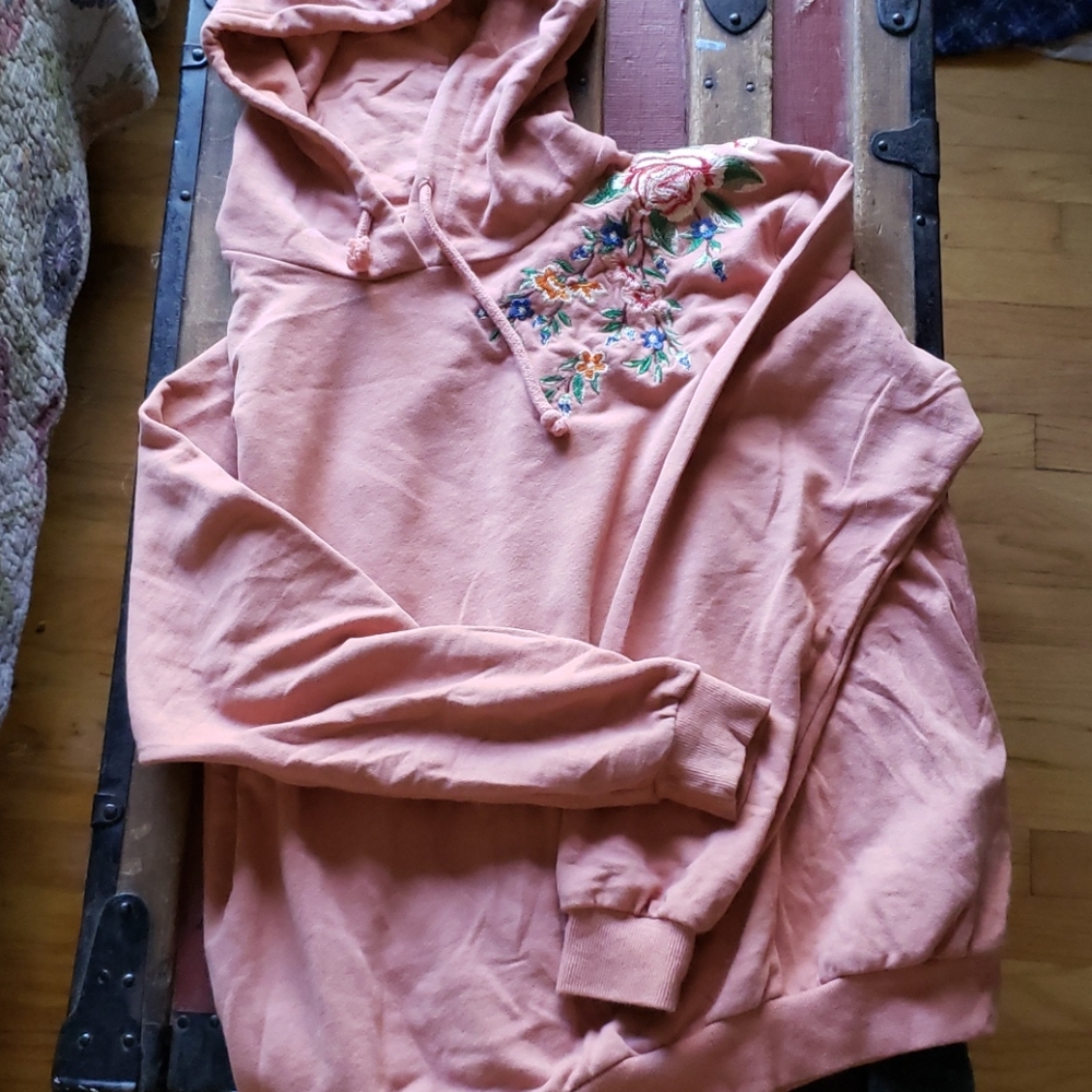 Pink Hoodie with Floral Embroidery